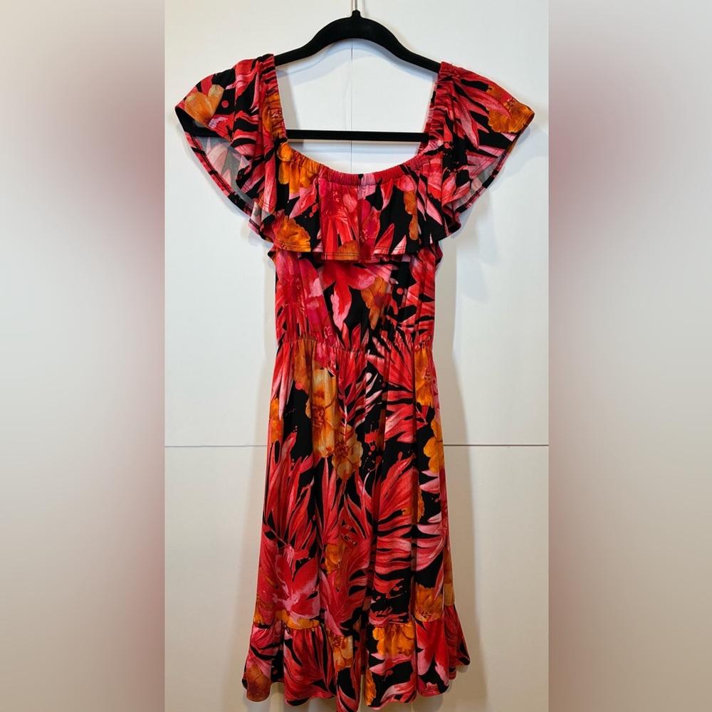 Riley & Rae Women's Ruffled Off Shoulder Fit Flare Tropical Dress Size Small